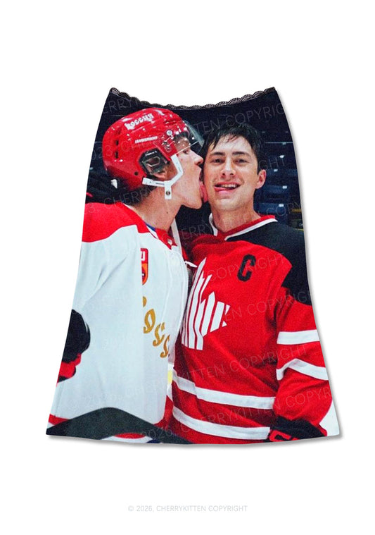 Red Kissing HR Y2K Print Midi Skirt Cherrykitten