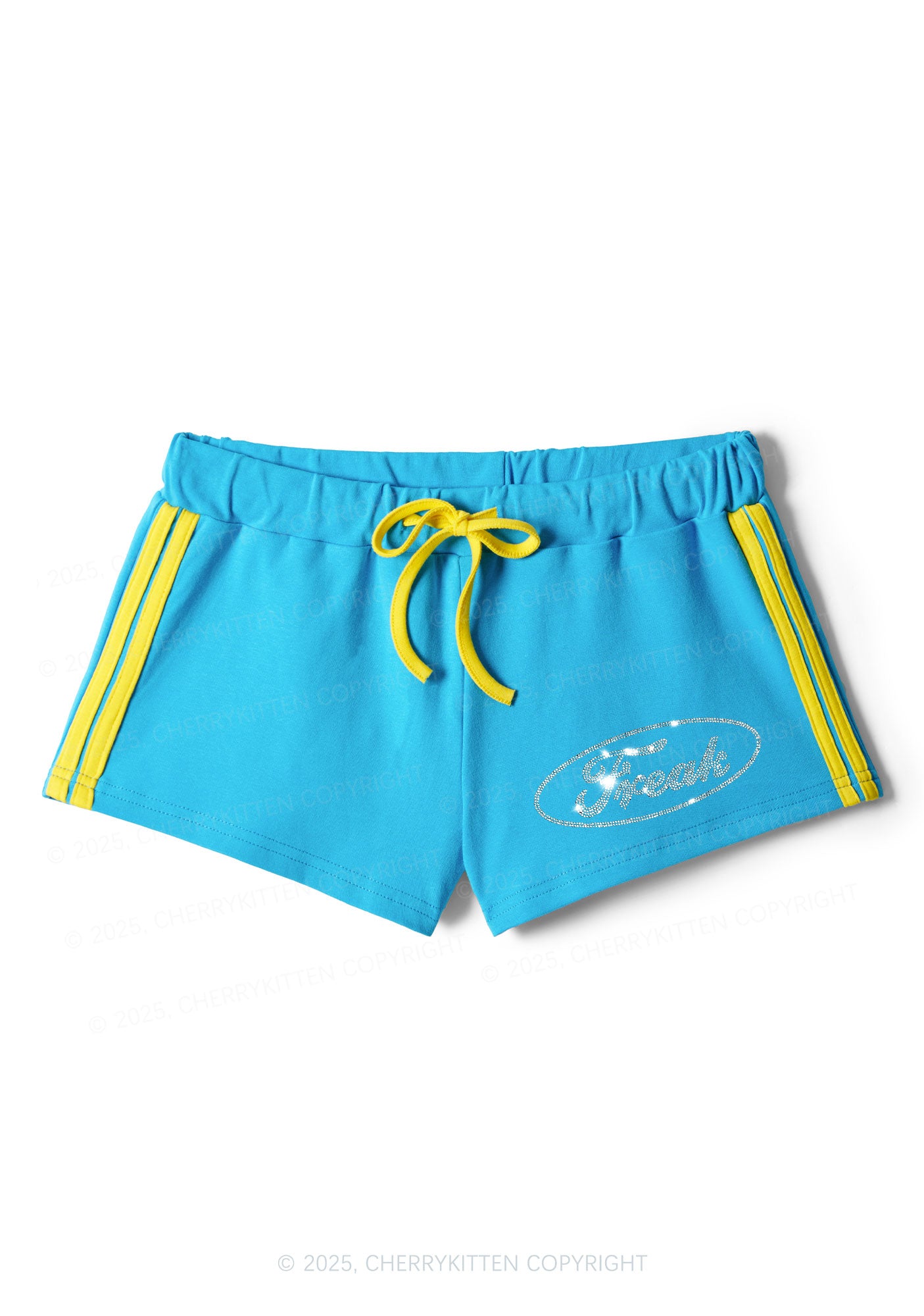 Rhinestone Mini Oval Freak Y2K Drawstring Mini Shorts Cherrykitten