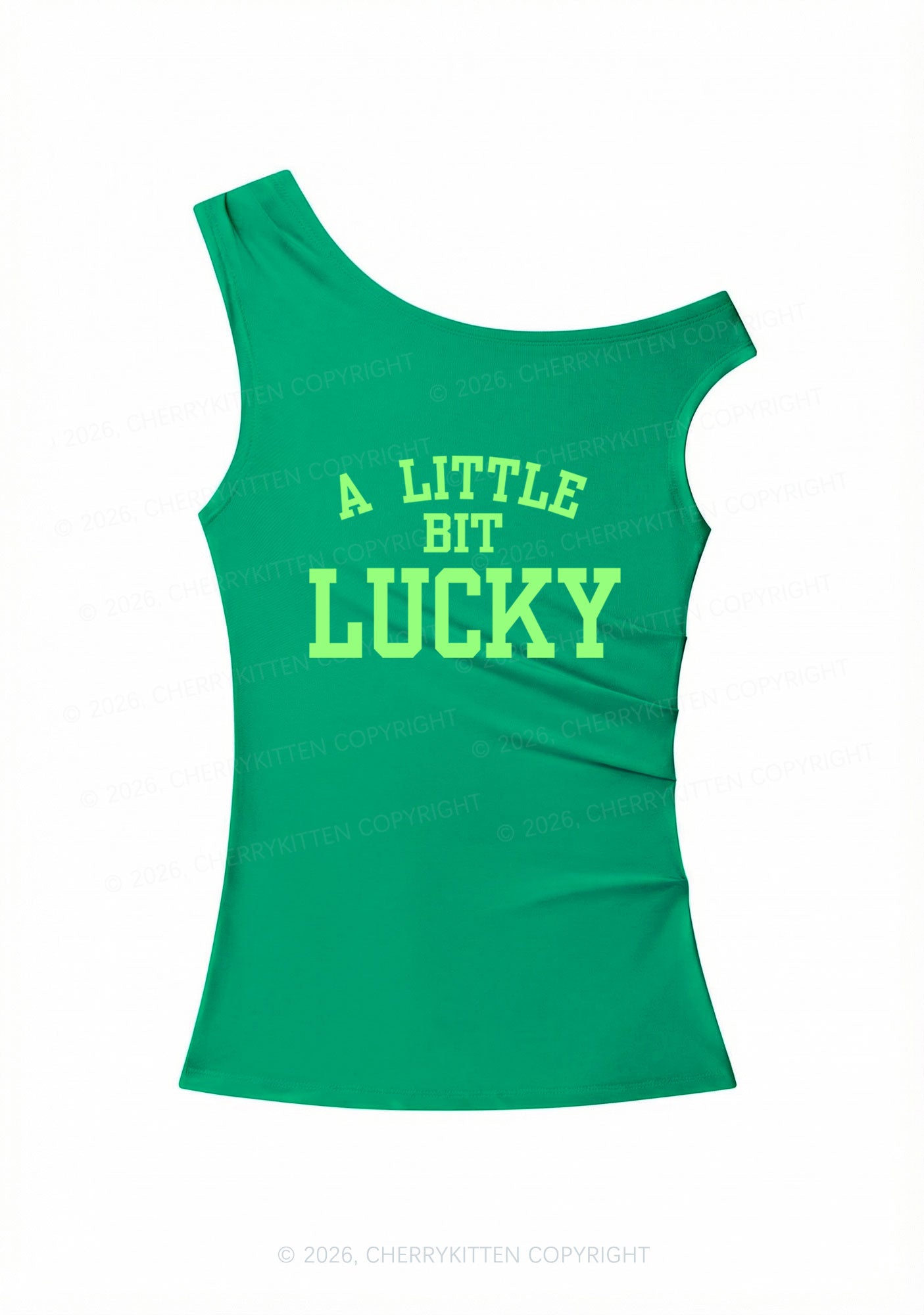A Little Bit Lucky St Patricks Y2K Off Shoulder Tank Top Cherrykitten