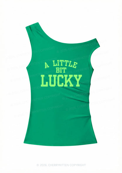 A Little Bit Lucky St Patricks Y2K Off Shoulder Tank Top Cherrykitten