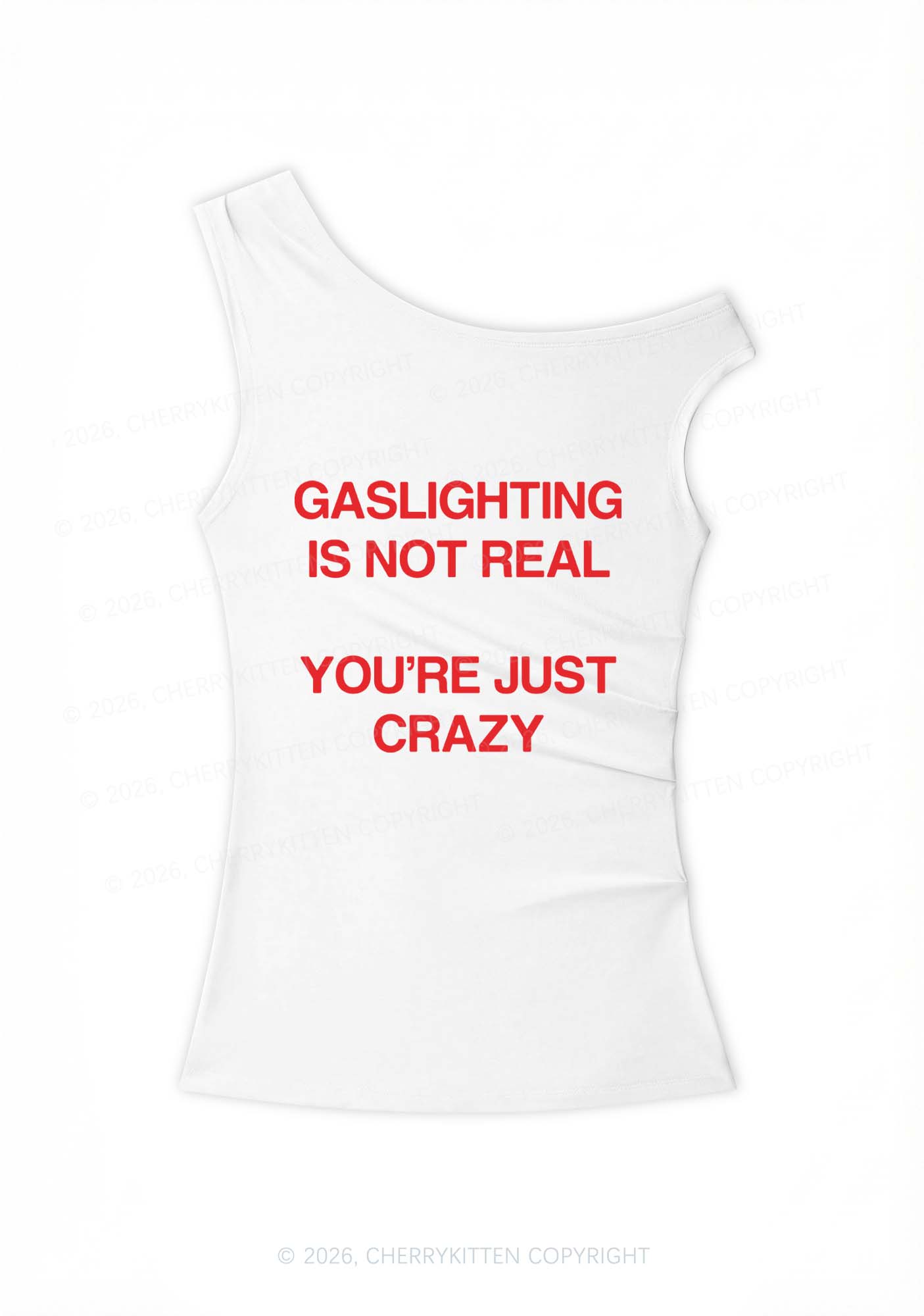 Gaslighting Not Real Y2K Off Shoulder Tank Top Cherrykitten