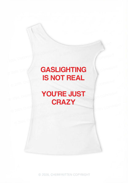 Gaslighting Not Real Y2K Off Shoulder Tank Top Cherrykitten