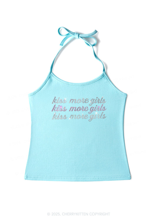 Rhinestone Kiss More Girls Pride Y2K Halter Neck Cami Cherrykitten