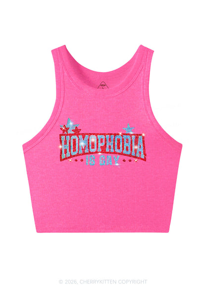 Rhinestone Homophobia Is Gay Pride Y2K Crop Tank Top Cherrykitten
