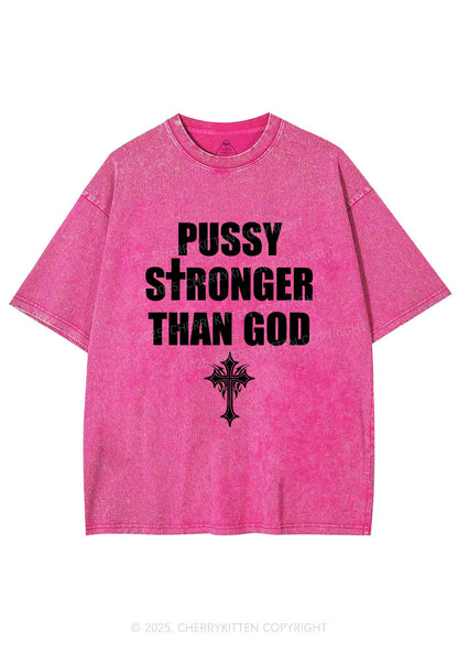 Puxxy Stronger Than God Y2K Shirts Washed Tee Cherrykitten
