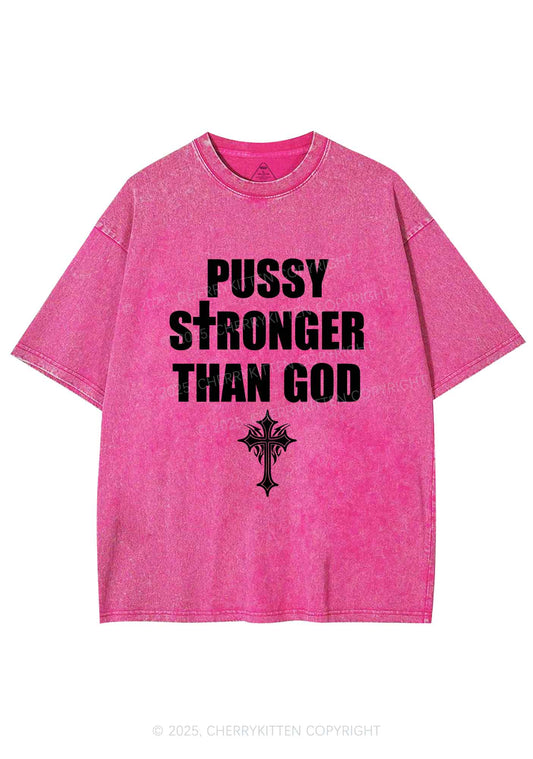 Puxxy Stronger Than God Y2K Shirts Washed Tee Cherrykitten