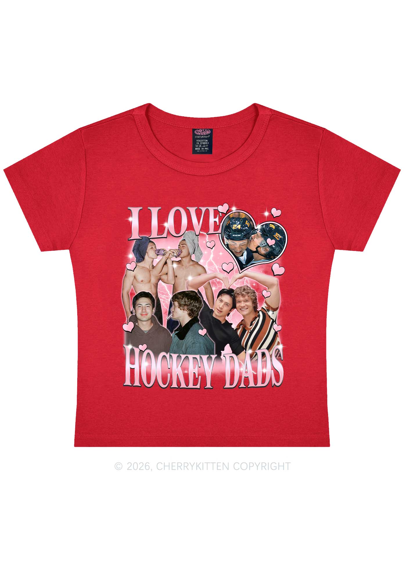 Pink Heart I Love Hockey Dads HR Y2K Baby Tee Cherrykitten
