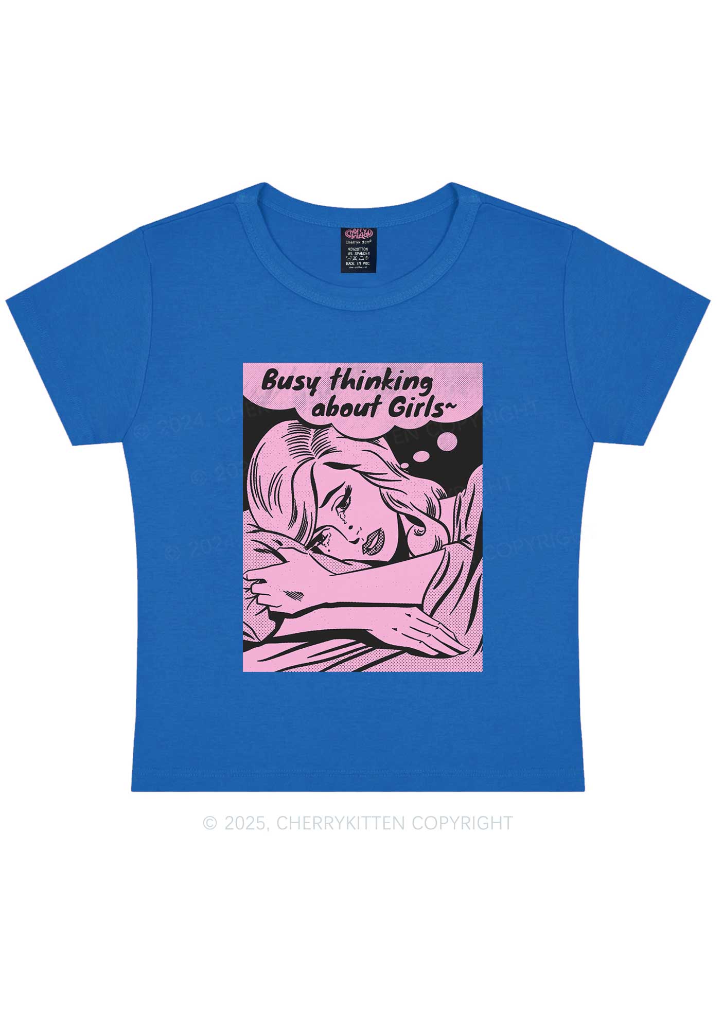 Busy Thinking About Girls Y2K Baby Tee Cherrykitten
