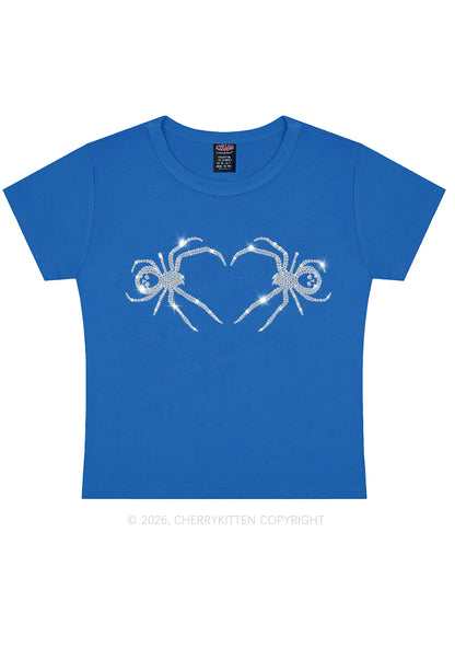 Rhinestone Skull Spider Y2K Baby Tee Cherrykitten