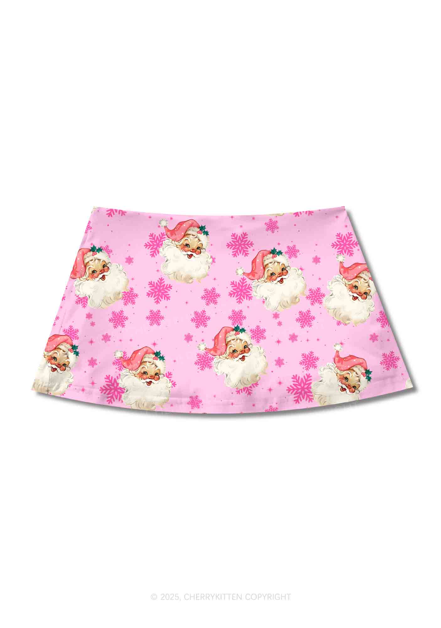 Christmas Pink Santa Y2K Print Mini Skirt Cherrykitten