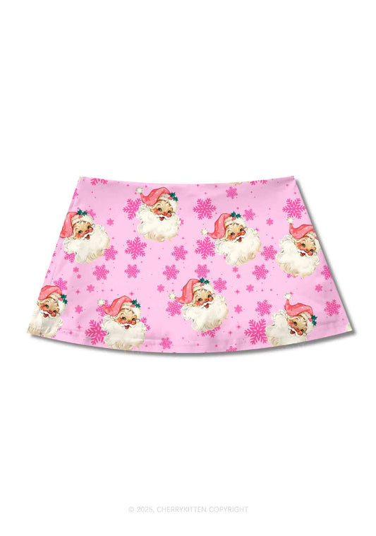 Christmas Pink Santa Y2K Print Mini Skirt Cherrykitten