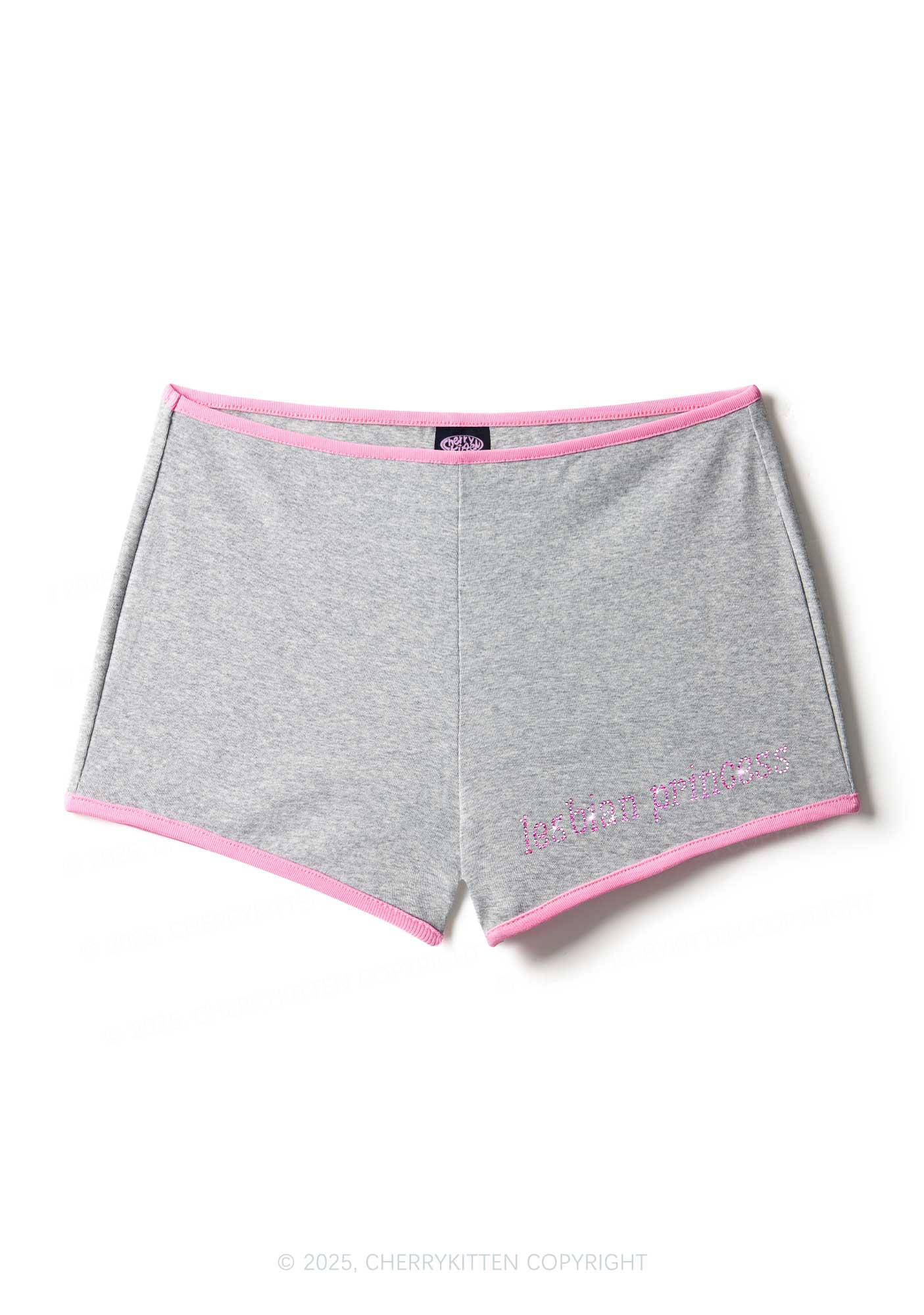 Rhinestone Pink Lesbian Princess Y2K Booty Shorts Cherrykitten