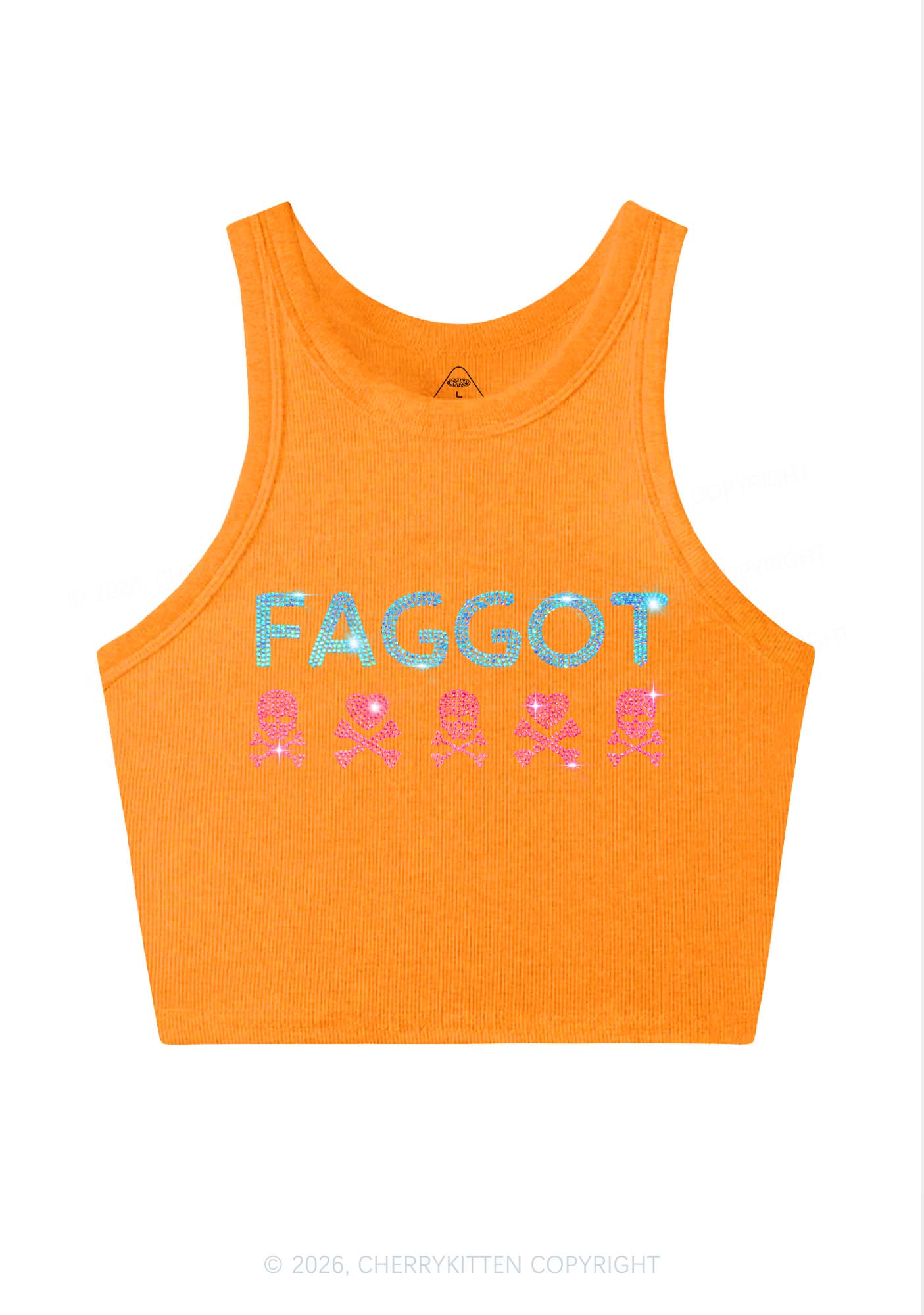 Rhinestone Faggot Skull Pride Y2K Crop Tank Top Cherrykitten