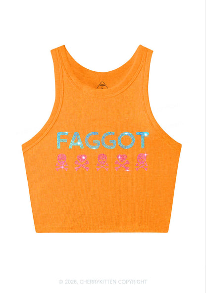 Rhinestone Faggot Skull Pride Y2K Crop Tank Top Cherrykitten