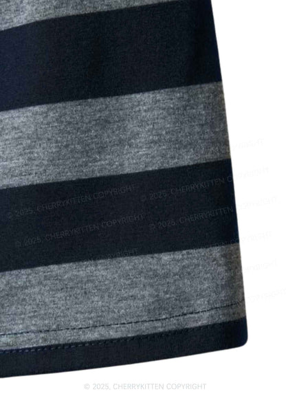Serve Cxxt Y2K Navy Grey Striped Mini Skirt Cherrykitten