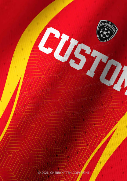 Custom Red Yellow Geometric Y2K Crop Football Jersey Shirts Cherrykitten