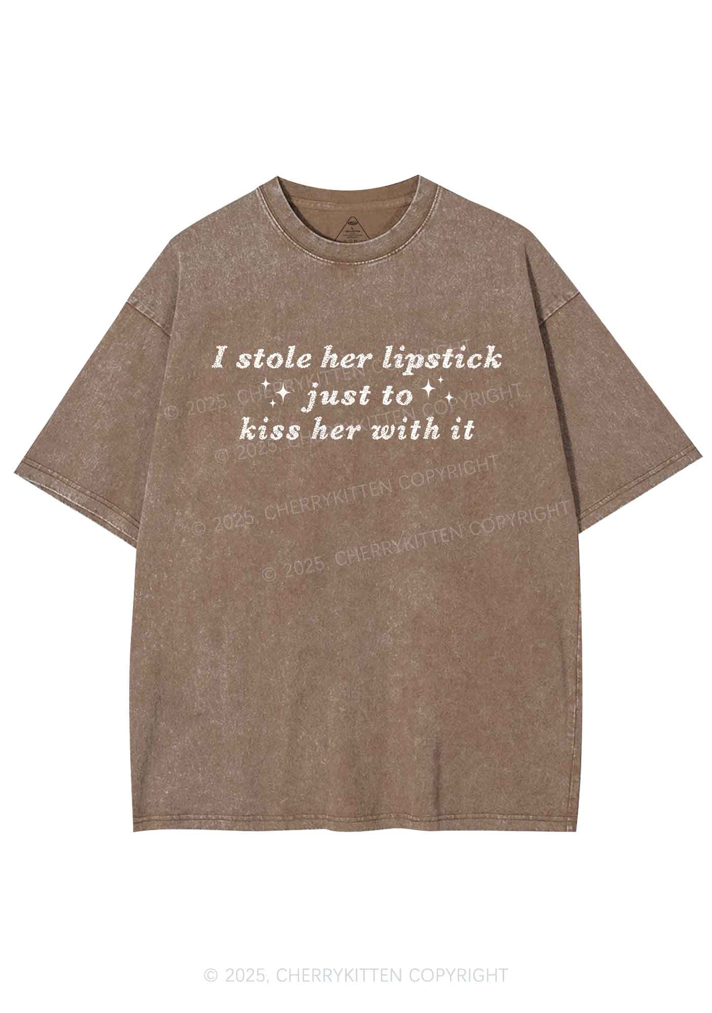 I Stole Her Lipstick Pride Y2K Shirts Washed Tee Cherrykitten