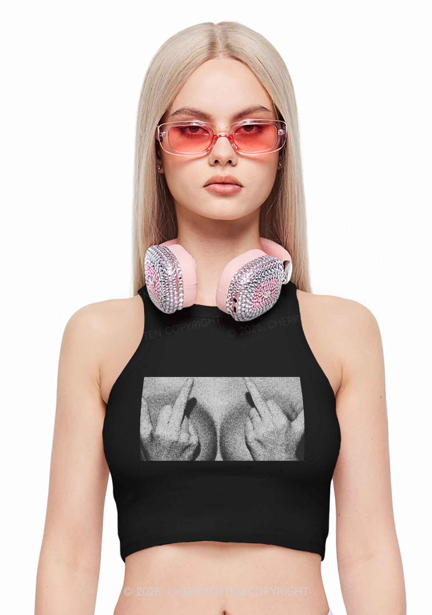 Middle Finger Bxxbs Y2K Crop Tank Top Cherrykitten