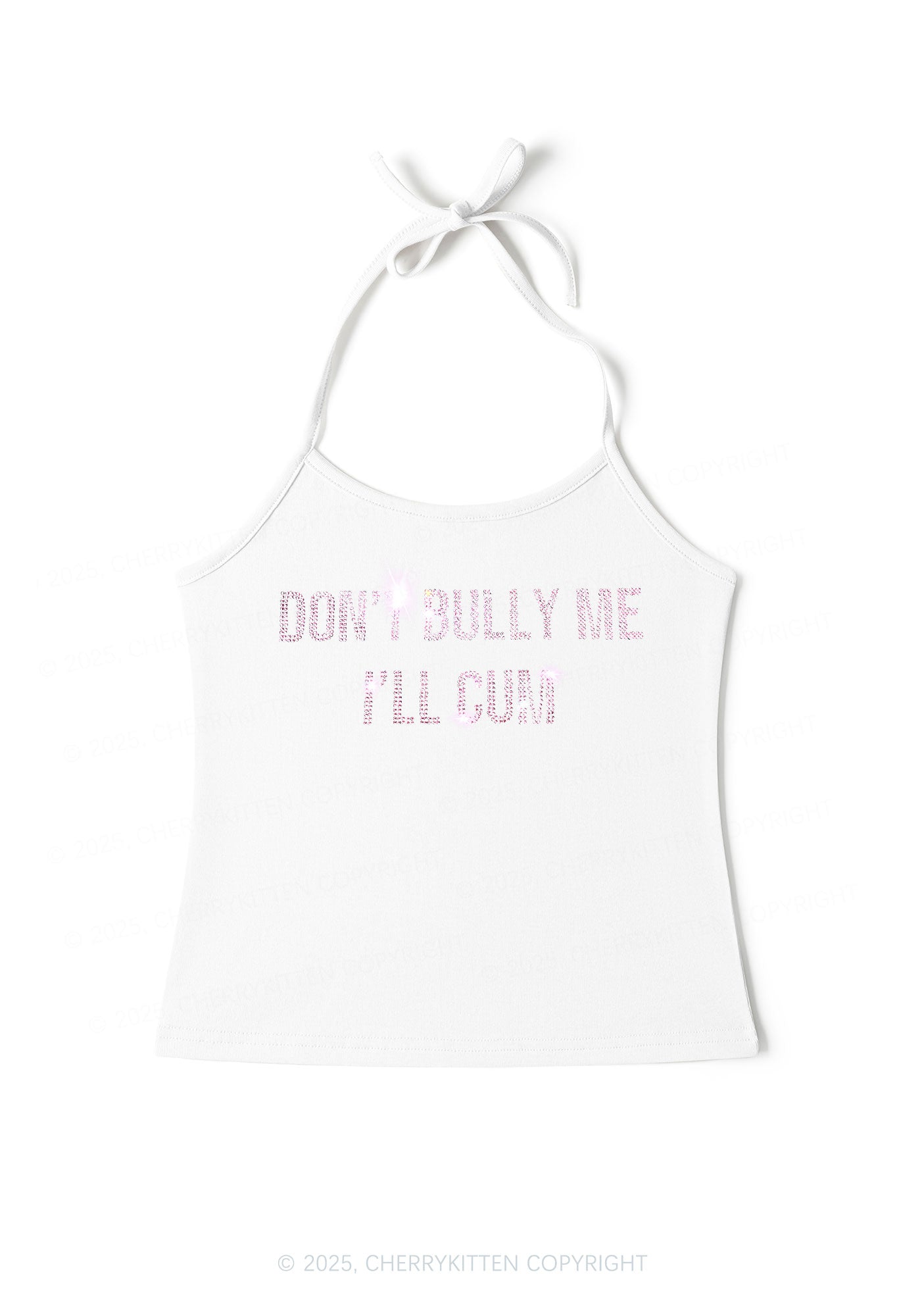 Rhinestone Dont Bully Me Y2K Halter Neck Cami Cherrykitten