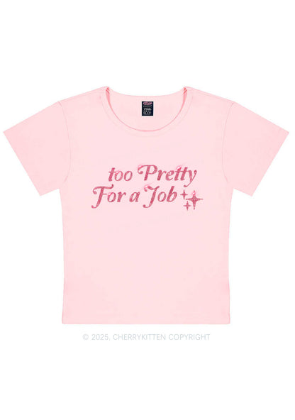 Rhinestone Too Pretty For Job Y2K Baby Tee Cherrykitten
