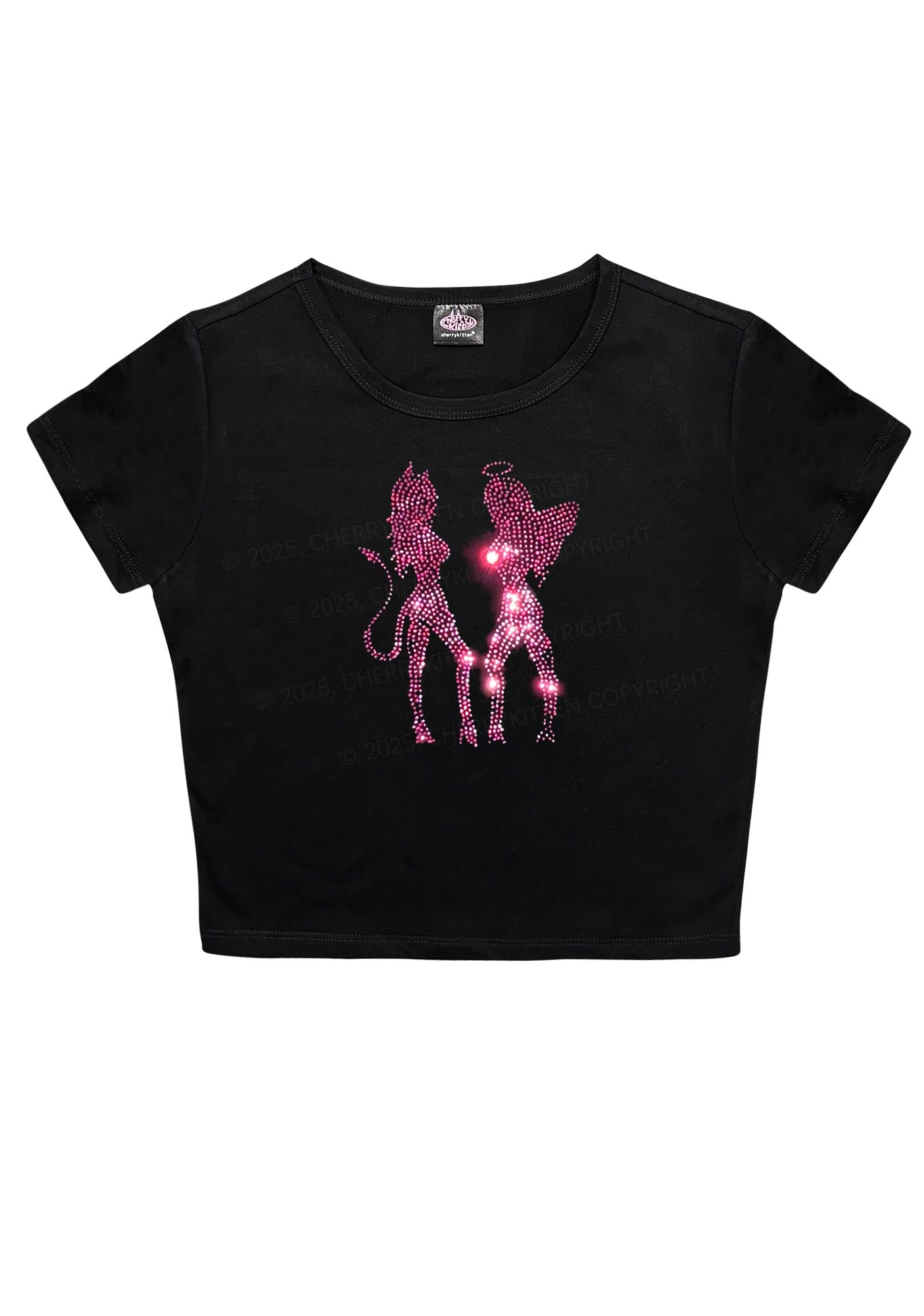 Rhinestone Dancing Girls Y2K Baby Tee Cherrykitten