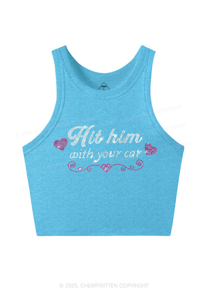 Rhinestone Hit Him Y2K Crop Tank Top Cherrykitten