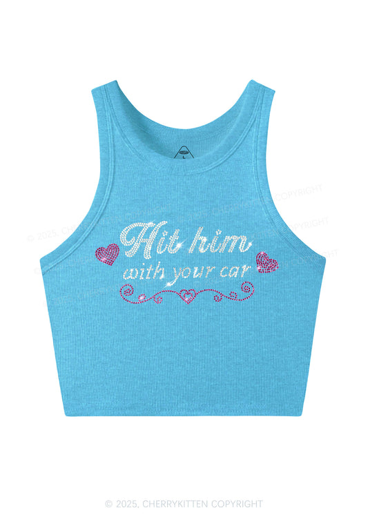 Rhinestone Hit Him Y2K Crop Tank Top Cherrykitten