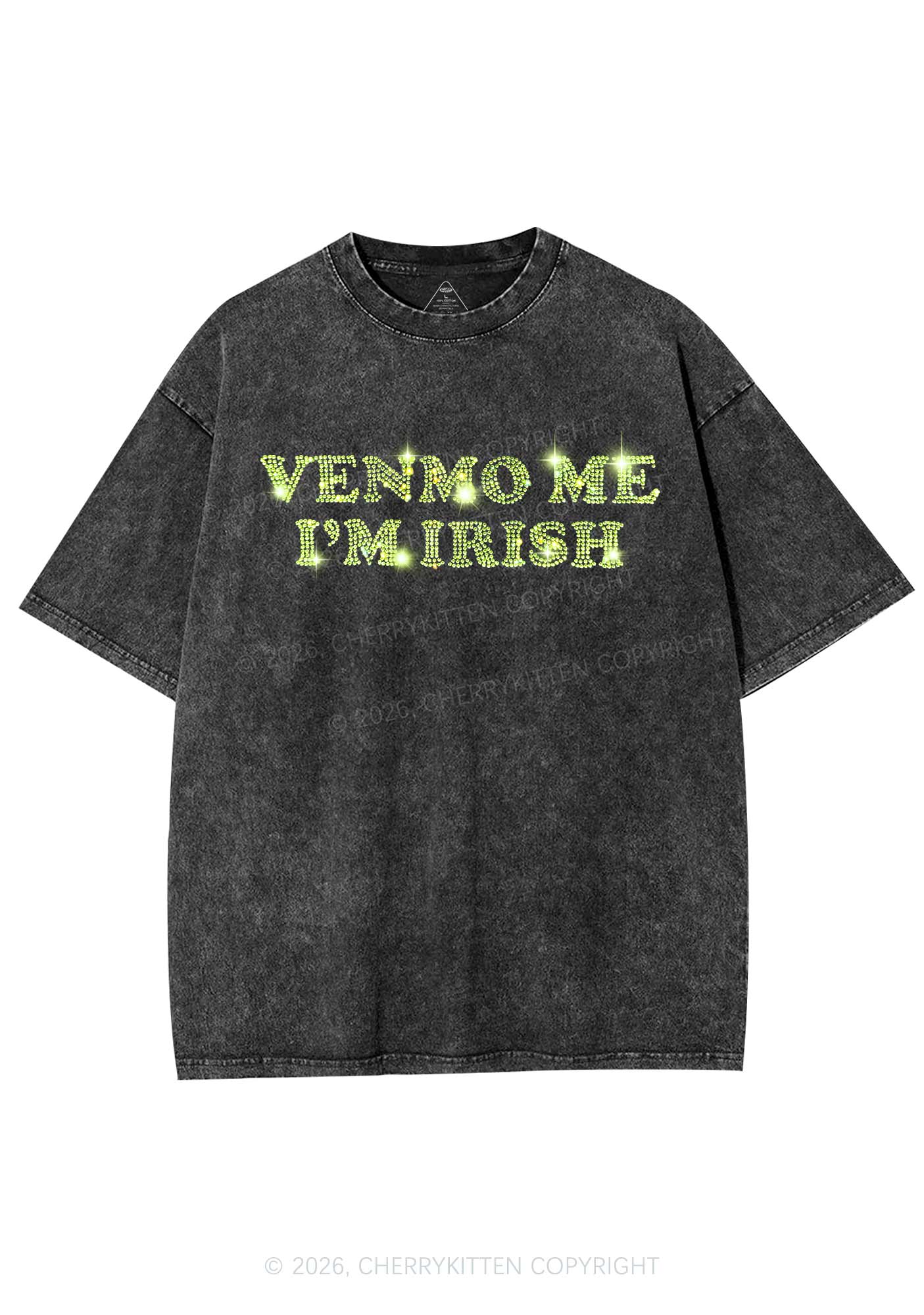 Rhinestone Venmo Me Im Irish St Patricks Y2K Shirts Washed Tee Cherrykitten