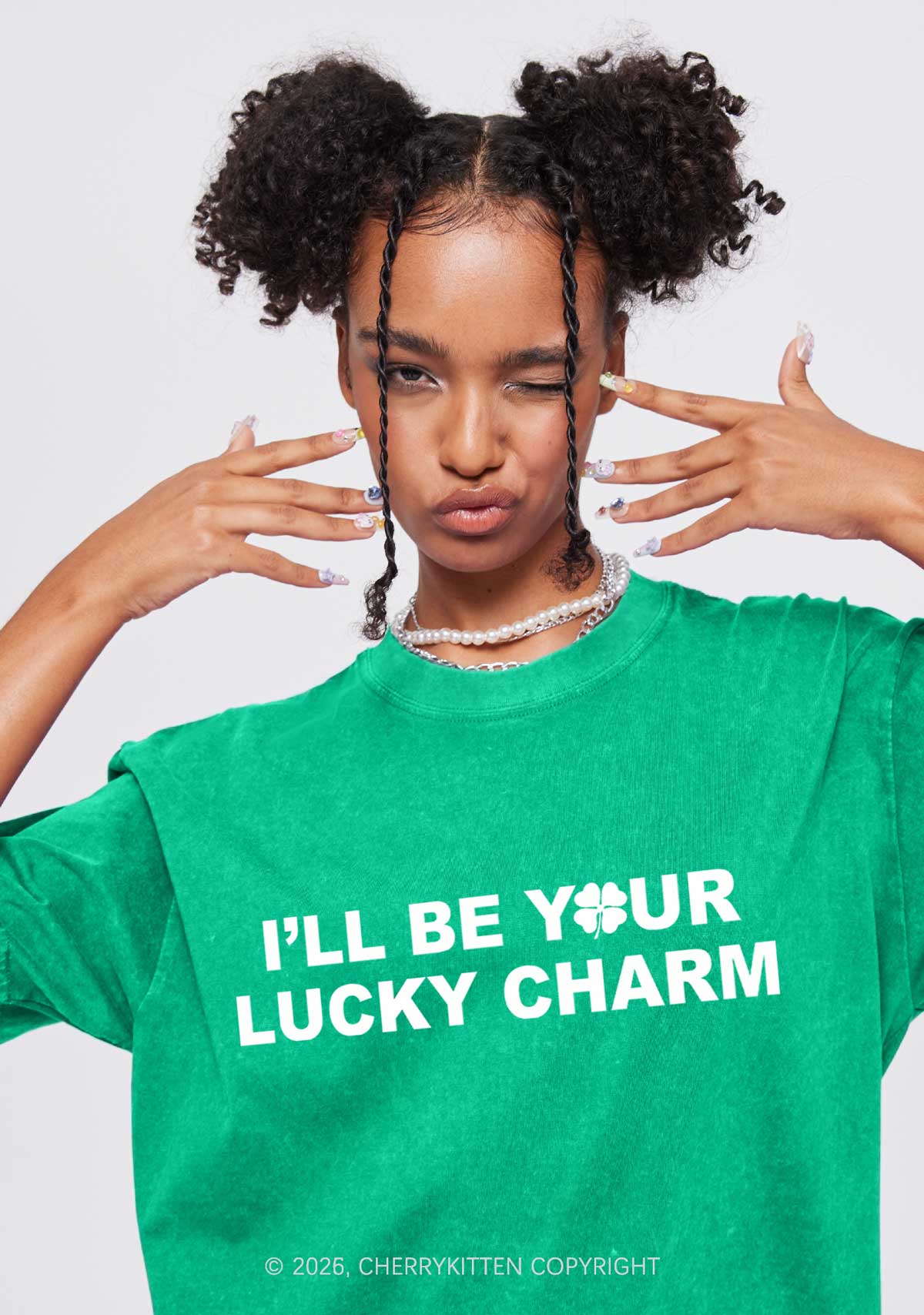 Be Your Lucky Charm St Patricks Y2K Washed Tee Cherrykitten