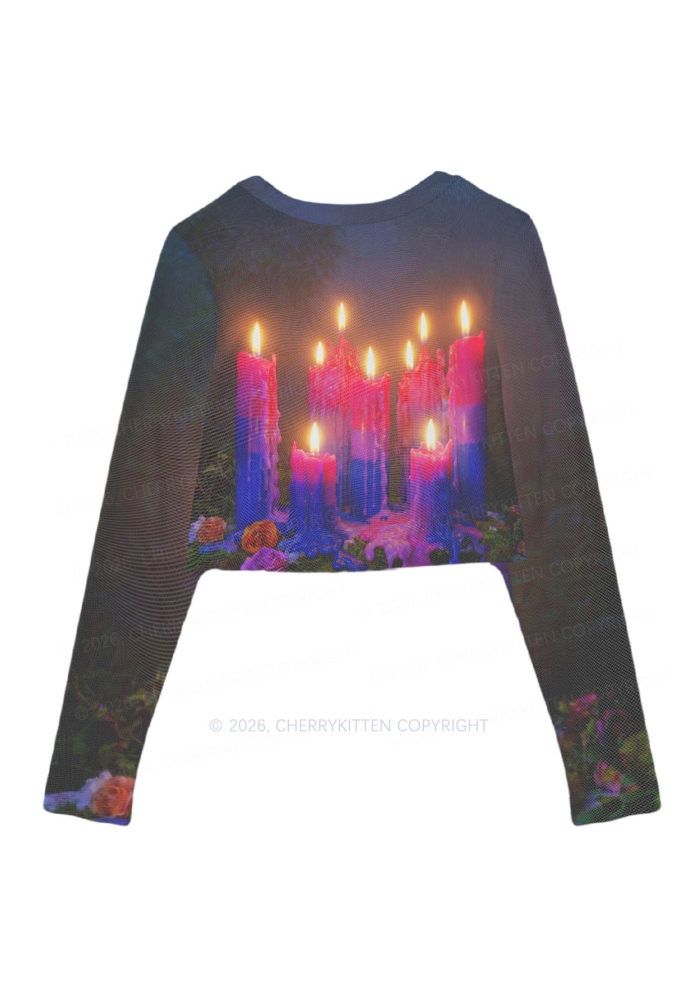 Bisexual Melting Candles Pride Y2K Mesh Long Sleeve Crop Top Cherrykitten
