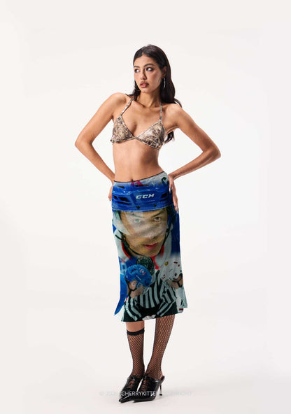 Blue And White Hockey Shirt HR Y2K Print Midi Skirt Cherrykitten