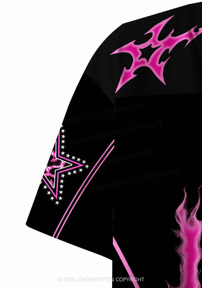 Hot Pink Flame Lesbian Pride Y2K Crop Sport Jersey Shirts Cherrykitten