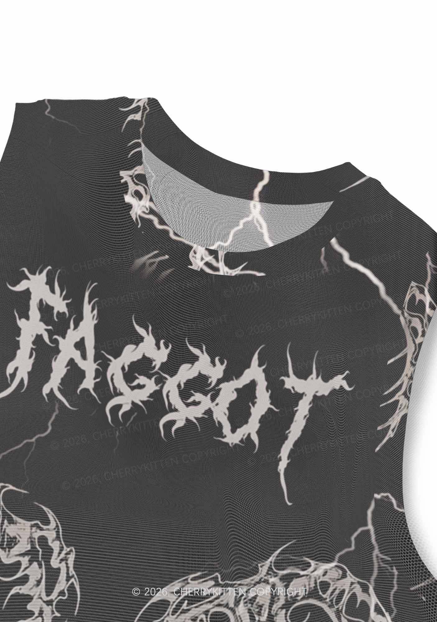 Black Gothic Faggot Pride Y2K Mesh Muscle Tank Cherrykitten