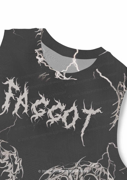 Black Gothic Faggot Pride Y2K Mesh Muscle Tank Cherrykitten