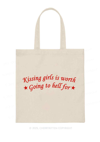 Kissing Girls is Worth Pride Y2K Canvas Tote Bag Cherrykitten