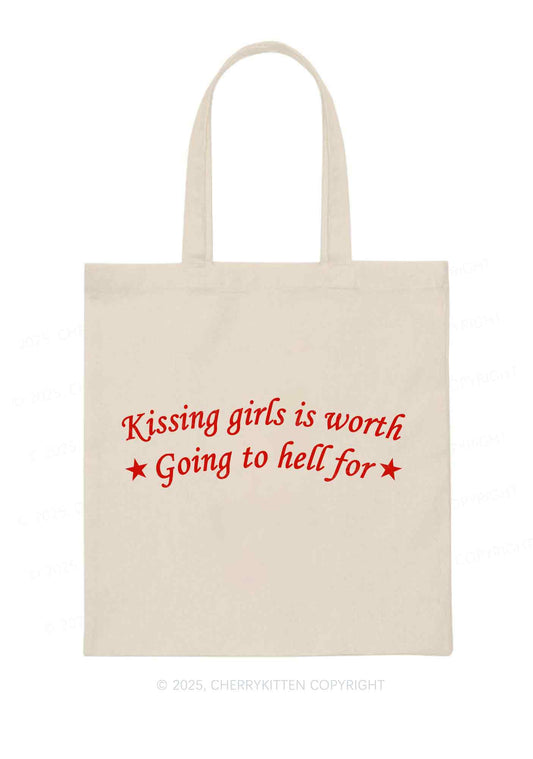 Kissing Girls is Worth Pride Y2K Canvas Tote Bag Cherrykitten