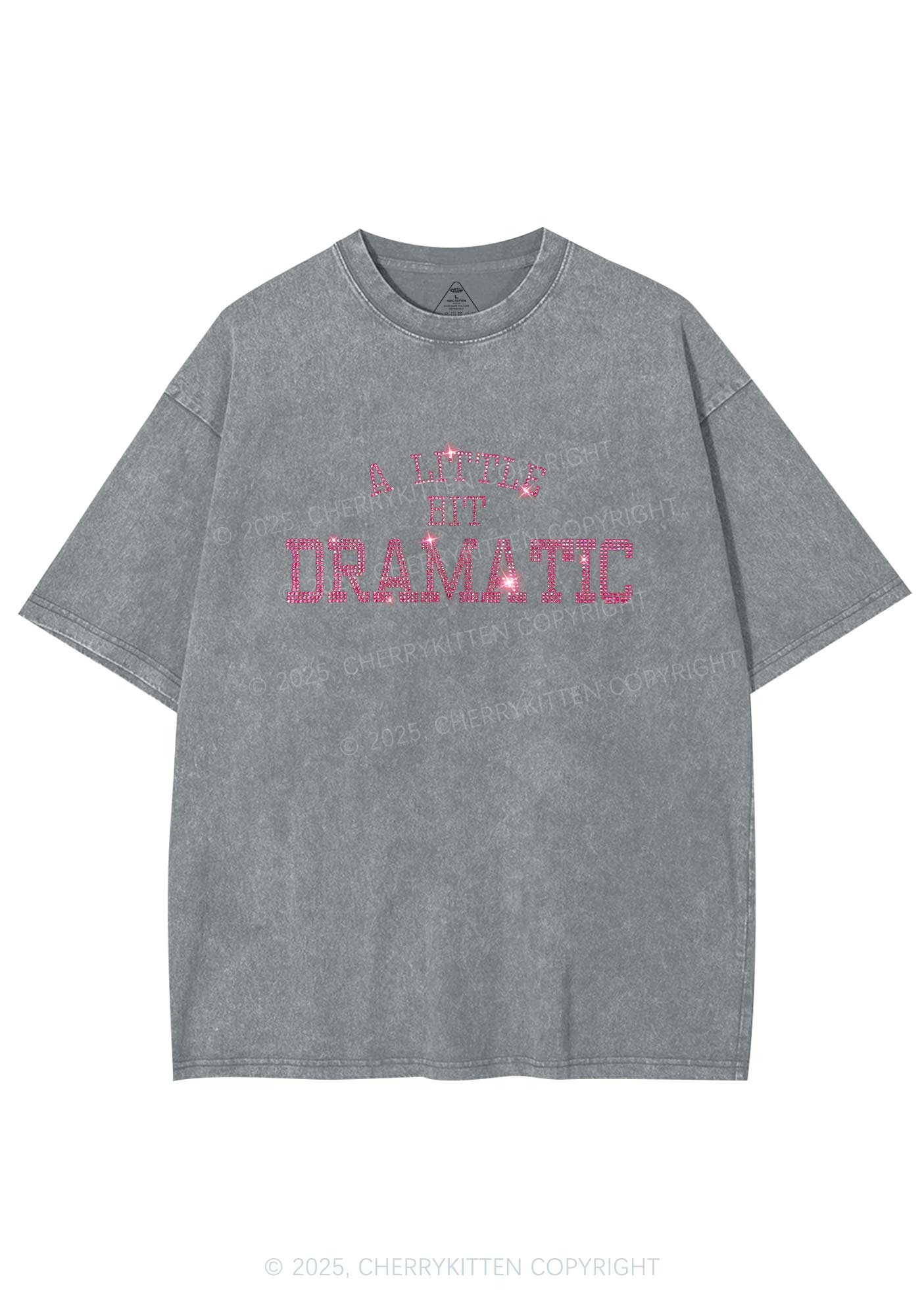 Rhinestone A Little Bit Dramatic Y2K Shirts Washed Tee Cherrykitten