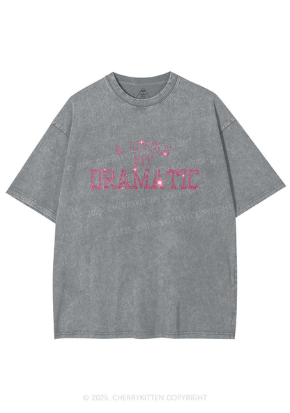 Rhinestone A Little Bit Dramatic Y2K Shirts Washed Tee Cherrykitten
