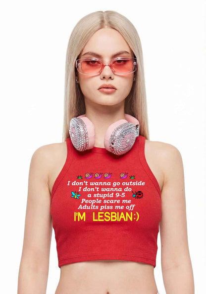 People Scare Me Im Lesbian Pride Y2K Crop Tank Top Cherrykitten