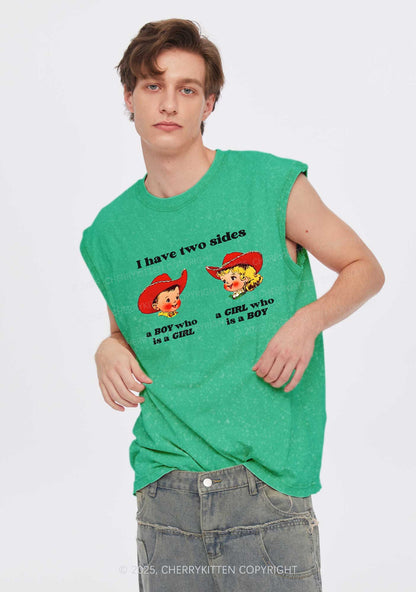I Have Two Sides Pride Y2K Washed Muscle Tank Cherrykitten