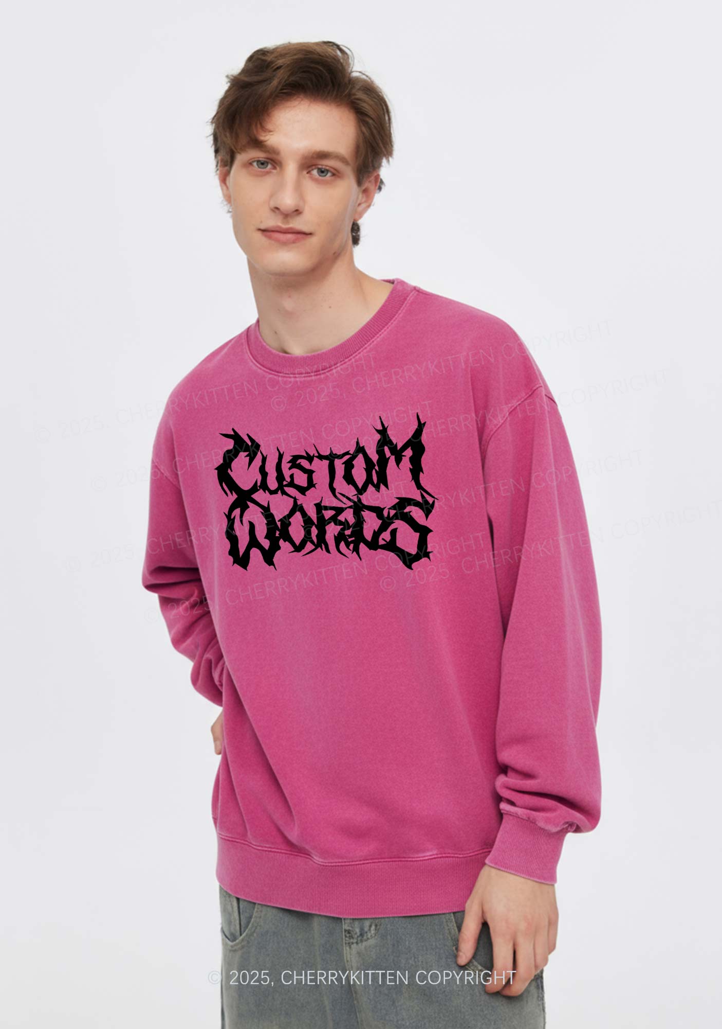 Custom Text Punk Font Y2K Washed Sweatshirts Cherrykitten