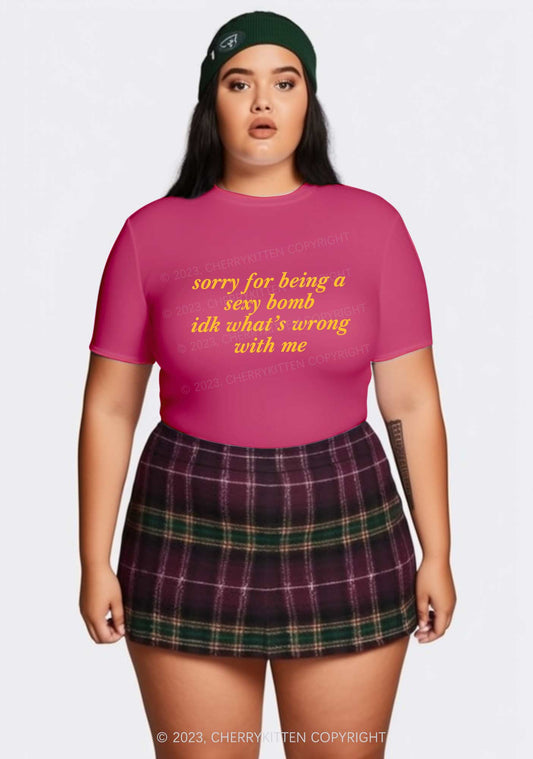 Curvy Sorry For Being A Bomb Y2K Baby Tee Cherrykitten