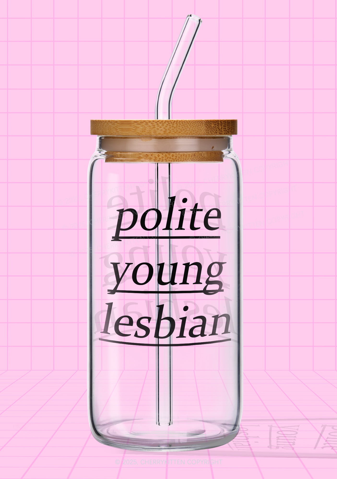 Polite Young Lesbian Pride Y2K Printed Glass Cup Cherrykitten