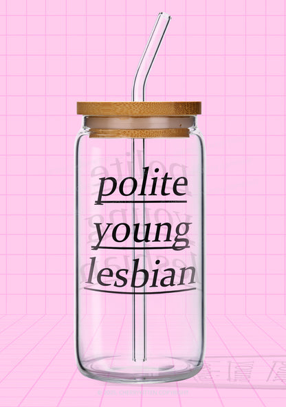 Polite Young Lesbian Pride Y2K Printed Glass Cup Cherrykitten