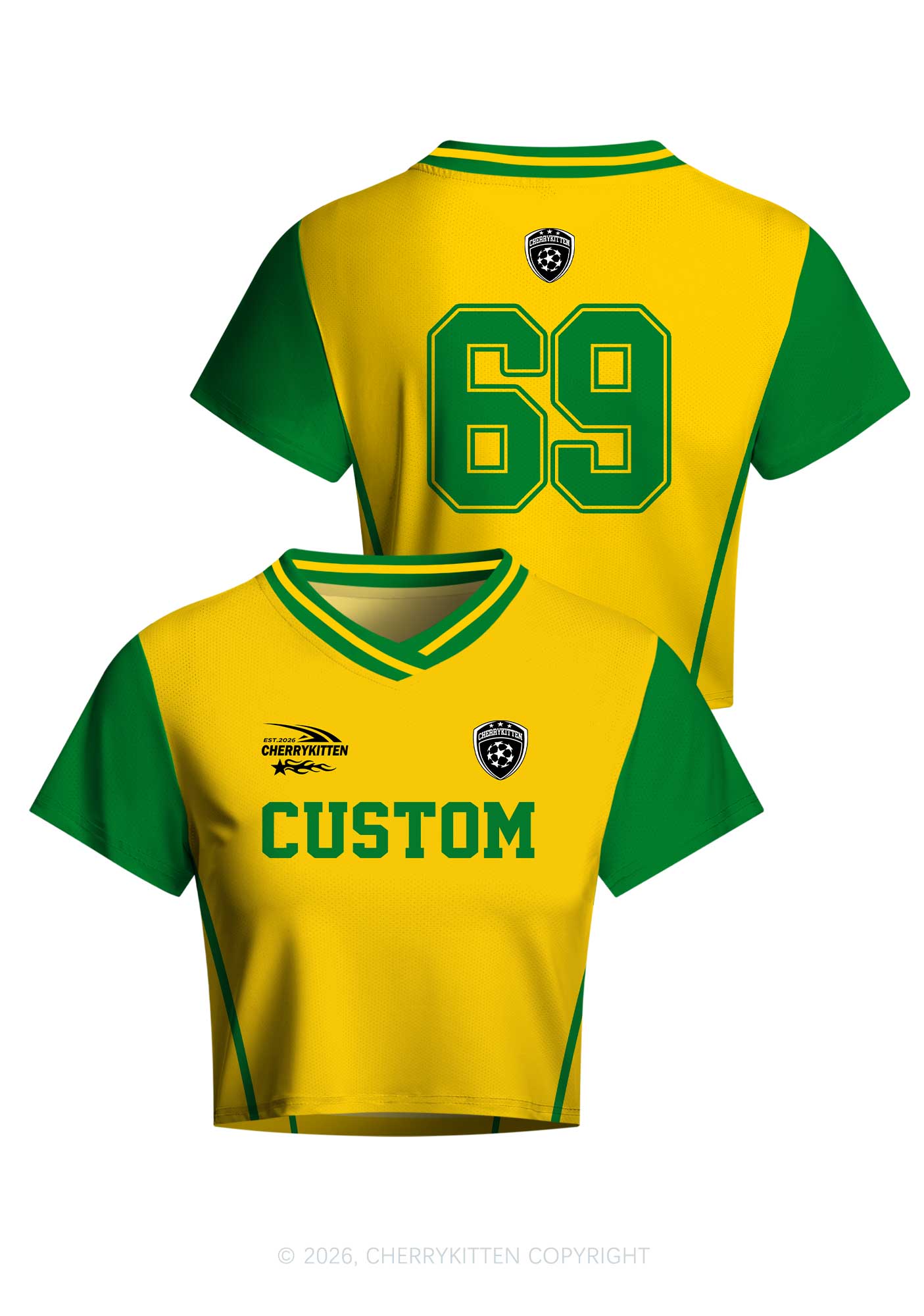 Custom Text Number Yellow Green Y2K Crop Football Jersey Shirts Cherrykitten