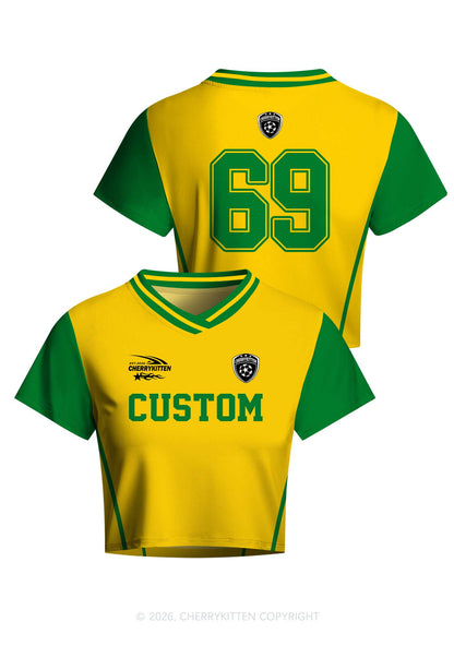 Custom Text Number Yellow Green Y2K Crop Football Jersey Shirts Cherrykitten
