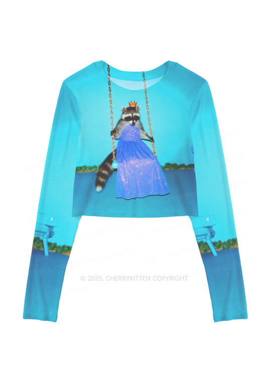 Princess Raccoon Y2K Mesh Long Sleeve Crop Top Cherrykitten