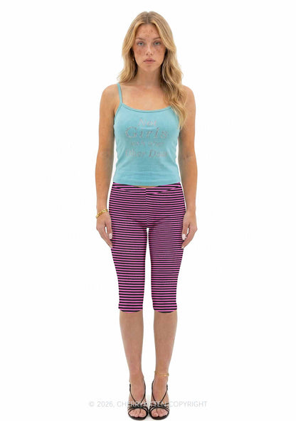 Pink And Black Stripes Y2K Print Capri Pants Cherrykitten