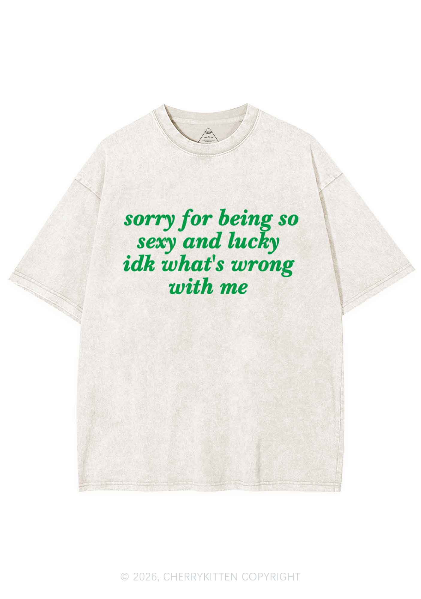 Sorry For Being So Lucky St Patricks Y2K Shirts Washed Tee Cherrykitten