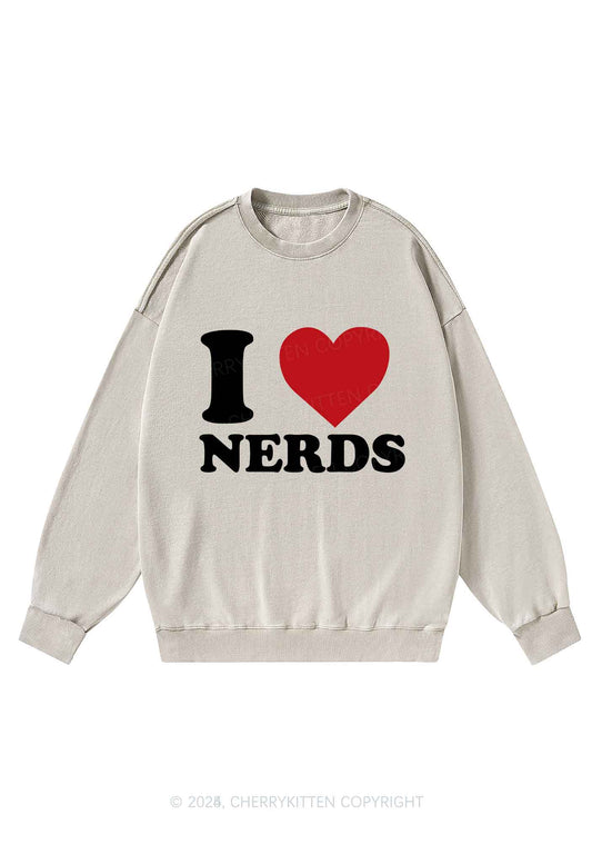 I Love Nerds Y2K Washed Sweatshirts Cherrykitten